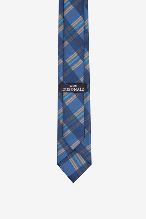 Navy Blue Plaid Skinny Neck Tie