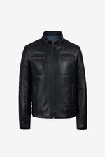 Black & Blue Leather Jacket for Men