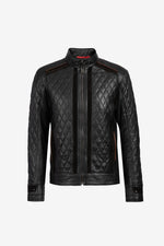 Black Leather Jacket for Men - Diamond Design