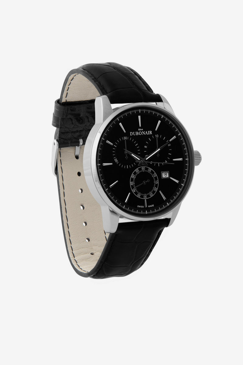Viareggio Black Leather Strap Watch